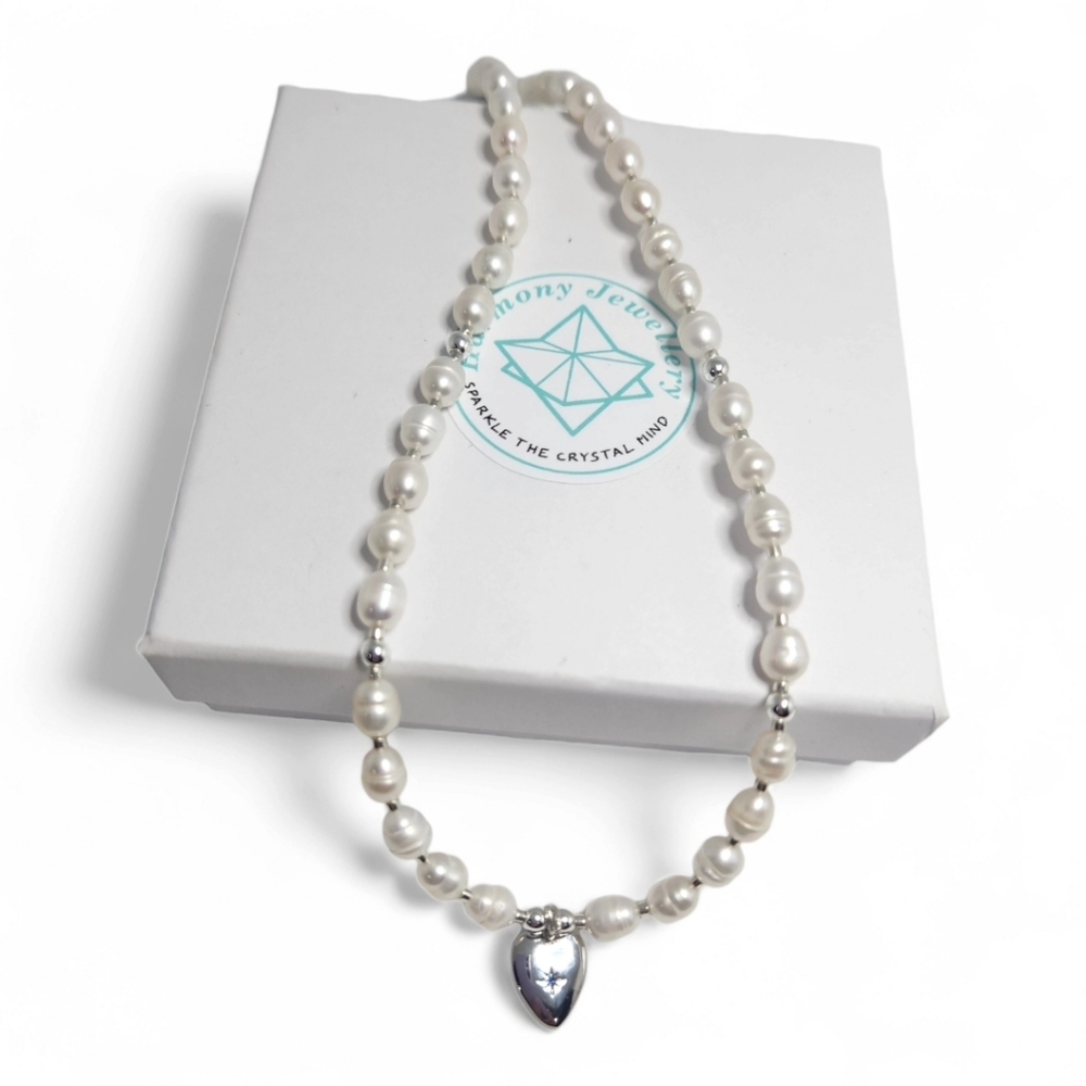 Freshwater Pearl Heart Stainless steel charm necklace